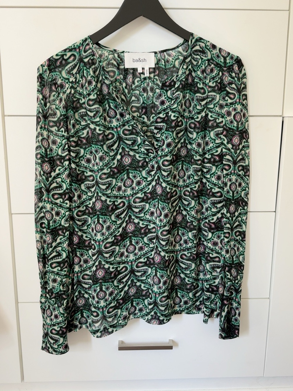 ba&sh Green Paisley Long Sleeve Blouse – Large